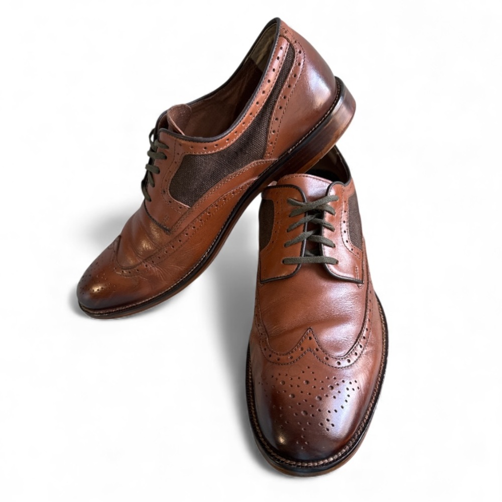 Johnston & Murphy 1850 Grayson Wingtip Linen Panel Leather Brogue Oxford 11 M